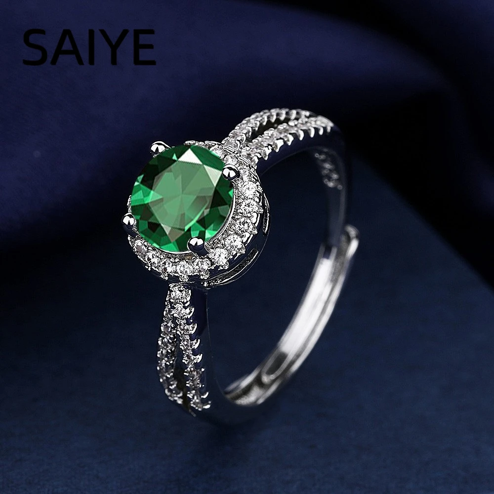 925 Sterling Silver Round Blue Halo Adjustable Ring for Women CZ Split Shank Engagement Wedding Fine Jewelry Gift