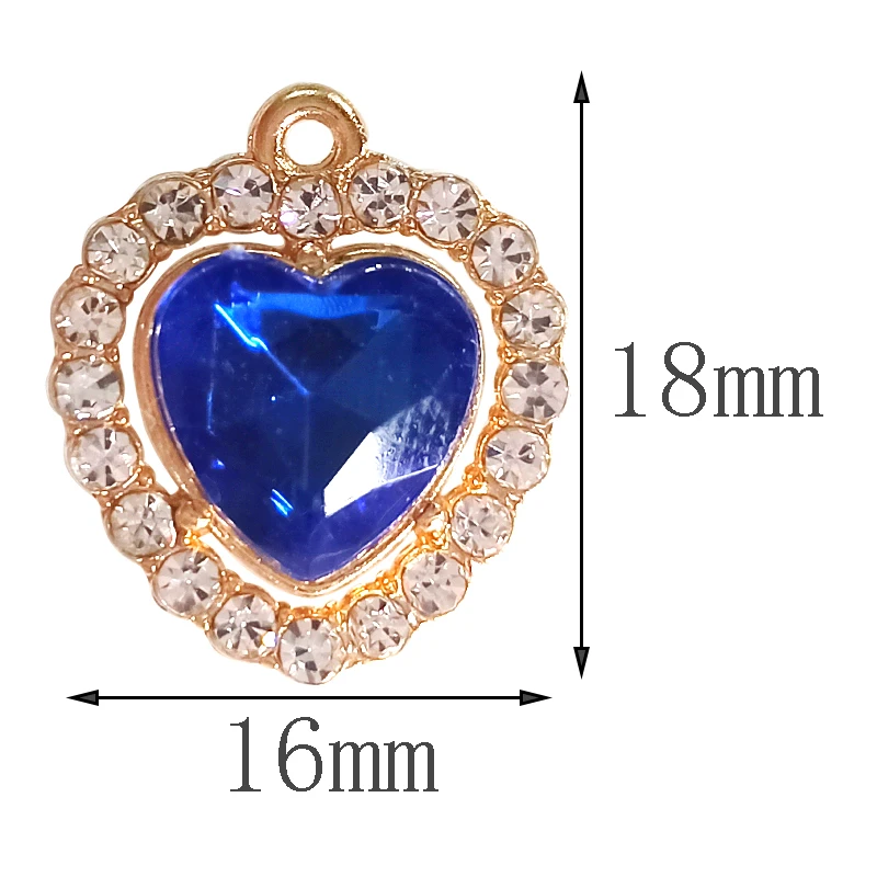 20Pcs Crystal Glass Alloy Zircon Love Heart Pendant Women's Necklace Earrings Charm Jewelry Accessories DIY Making Craft Marital