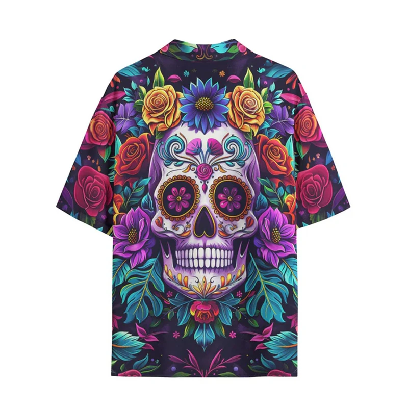 Skull 3d Printing Shirts Men Fashion Hawaiian Shirt Short Sleeve Casual Beach Shirts Boys Single-Breasted Blouse Men's Clothing