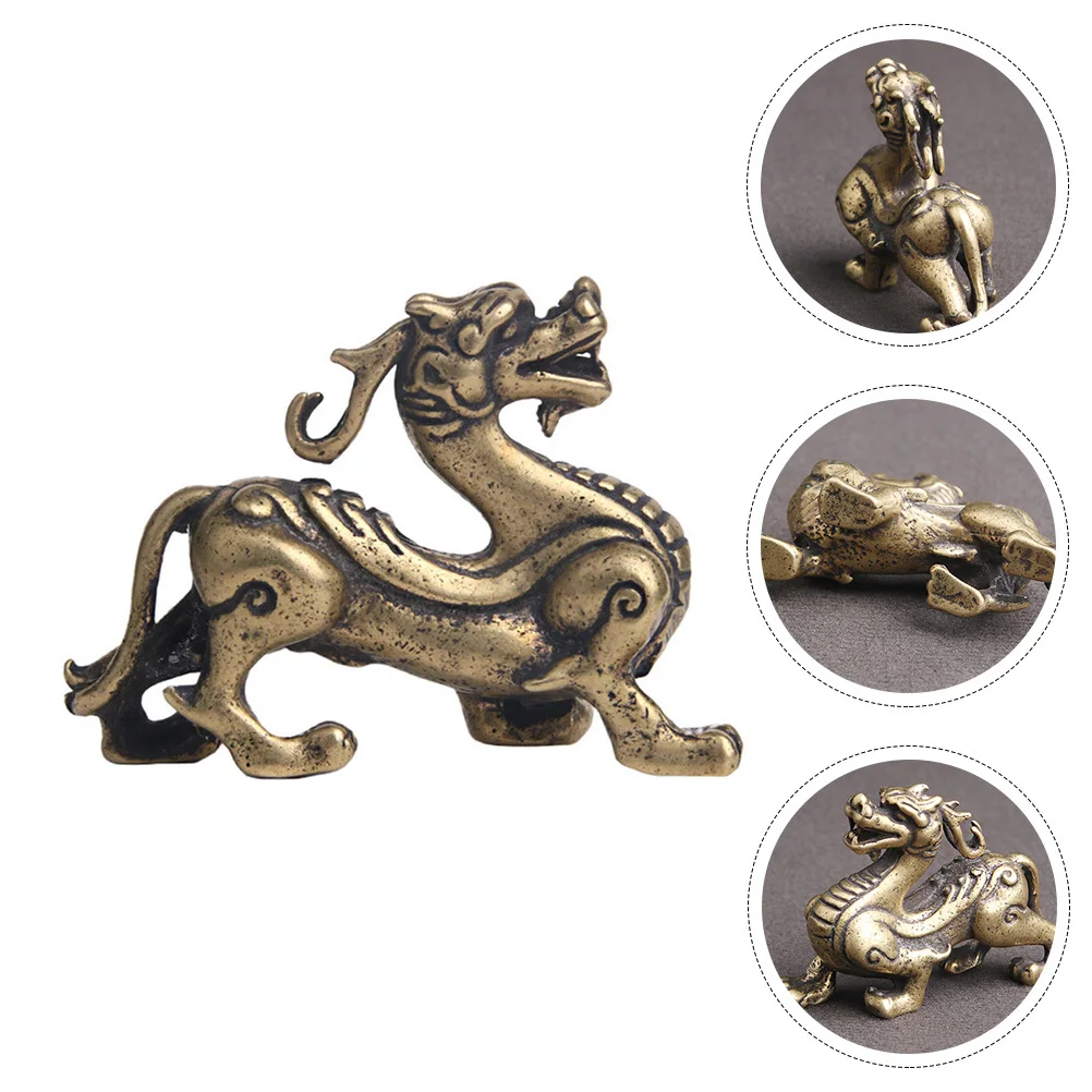 

Brass Solid Kylin Table Ornament Fine Workmanship Home Desk Decor Tea Pet Bronze Ware Desktop Craft Kylin Adorn