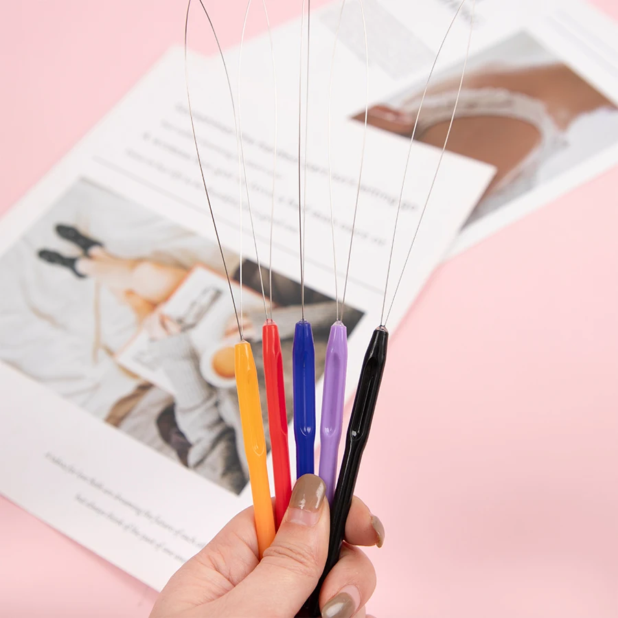 

10pcs Hair Extension Tool Set - Black Stainless Steel Needles With Colorful Plastic Handles For Synthetic Hair Extensions