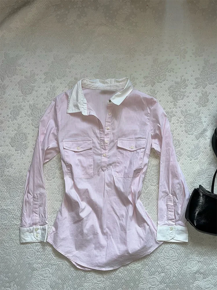 

Original Faionable Pink Long Sve irt f Sp Girl Ele Unique Beautiful Summer 2025 New Sle Women's Cotton Blend