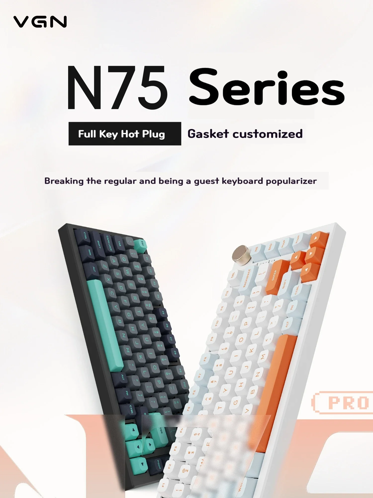 VGN N75 Pro Custom Mechanical Keyboard with Gasket Mount 75% Layout Full Key Hot-Swappable for Office Gaming & E-sports Keyboard