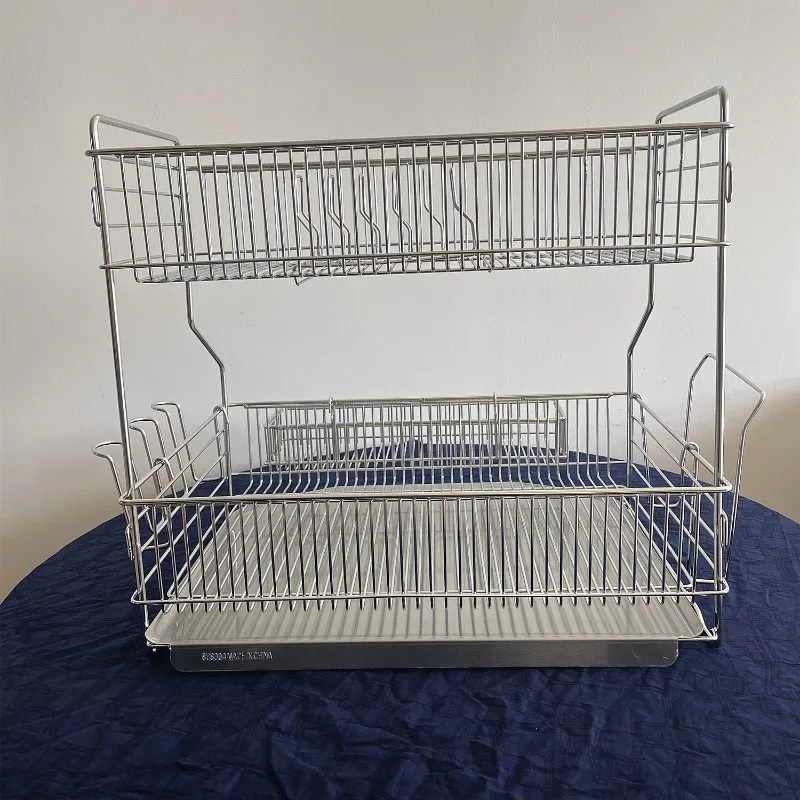 Professional Heavy Duty Two Tier Dish Drying Sink Caddy with Large Capacity Utensil Holder and Silverware Colander Basket Strong