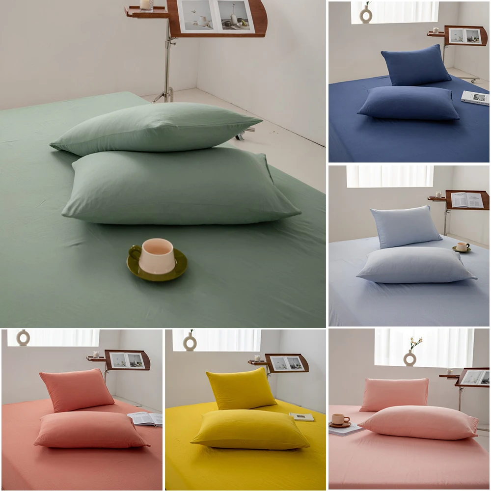 2pcs Washed Cotton Pillow Cover Good Quality Japanese Style Simple Washed Cotton Solid Color Single Item Pillowcase Home Decor