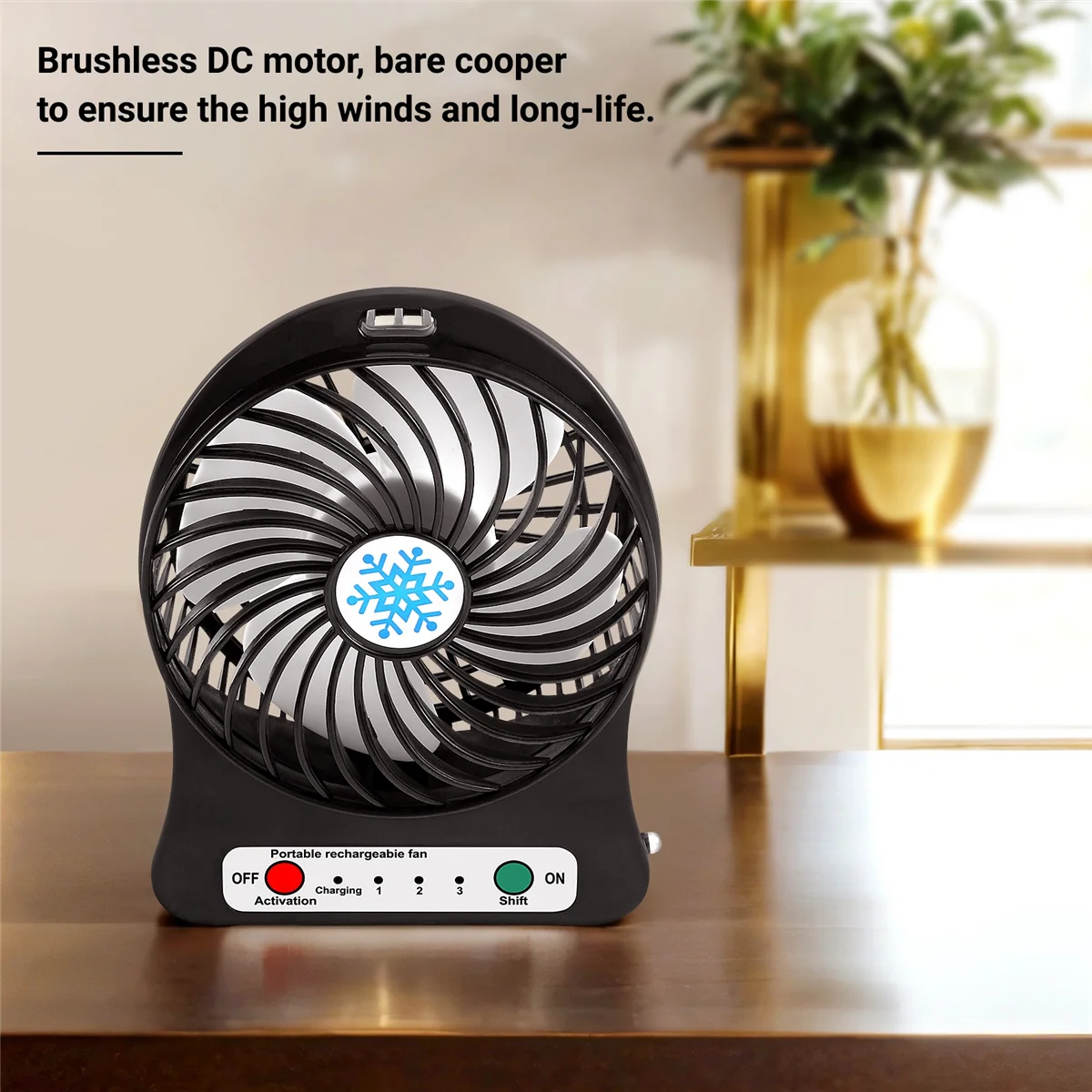 Mini ventilador portátil recargable, Enfriador de aire de escritorio, USB, negro