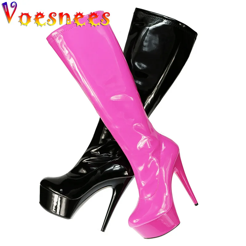 Fashion Pop Candy Color Mid-Calf Boots Side Zipper Waterproof Platform Stiletto Pumps Spring And Autumn Pole Dance Shoes Women