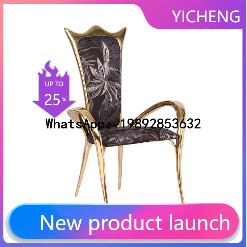 

XL Pure Copper Dining Chair Creative High-end Villa Living Room Home Leisure Chair with Backrest and Armrest Printed Chair