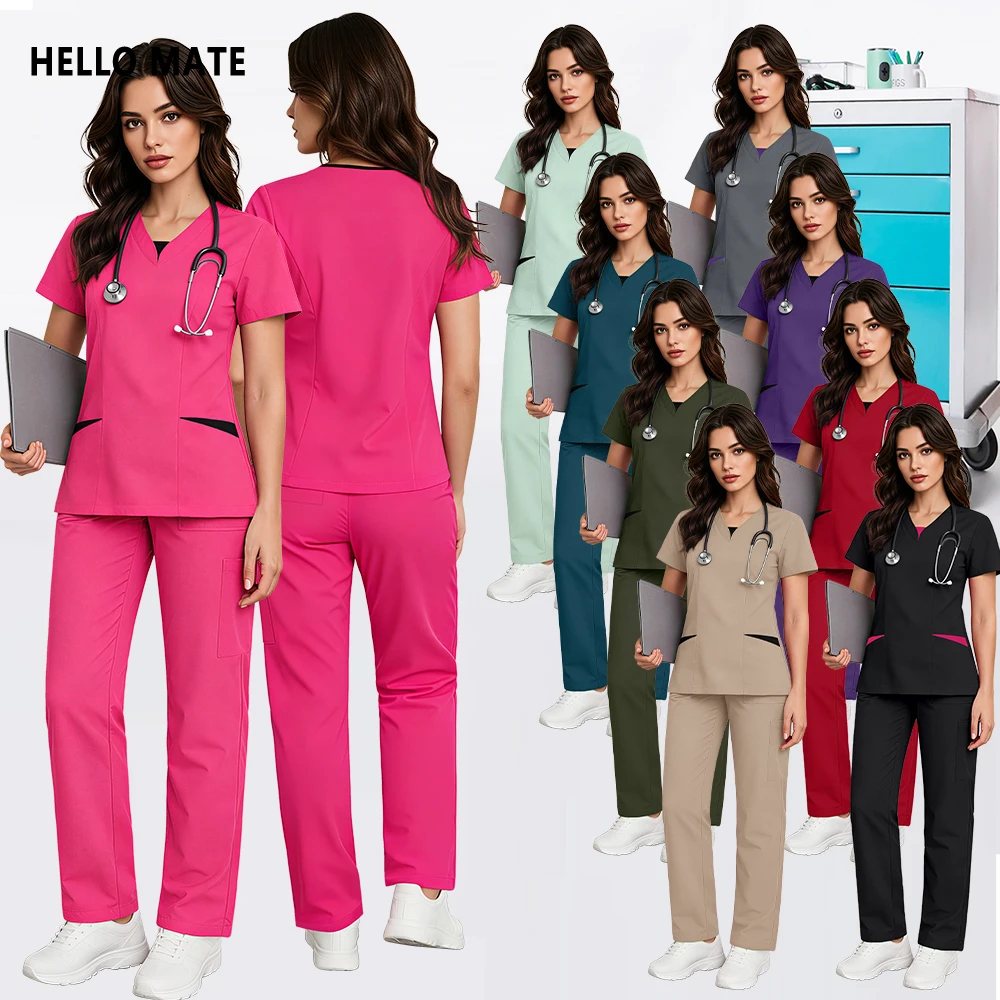 Nuevos Uniformes de Enfermería Elásticos, Conjuntos de Blusa y Pantalón para Mujer y Hombre, Ropa de Trabajo para Odontología, Veterinaria, Hospital, Clínica Veterinaria, Ropa Médica, Conjuntos de Uniformes Quirúrgicos
