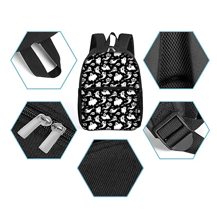 Ghost Pattern Square Front Pocket Backpack For Boy And Girls Best Gifts 3D Cartoon School Bag For Children