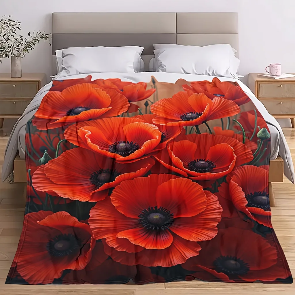 Vintage Style Floral Print Soft Warm Bed Throw Blanket Versatile Decorative Wrap For Coffee Shop Office Gym Dance Studio Lounge