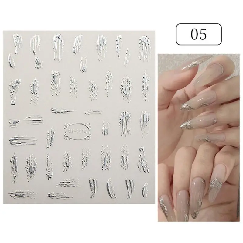 Colurful Ink Blooming Marble Nails Decals Geometric French Metal Lines Sticker Letter Nail Art Manicure CHSTZ-CS203