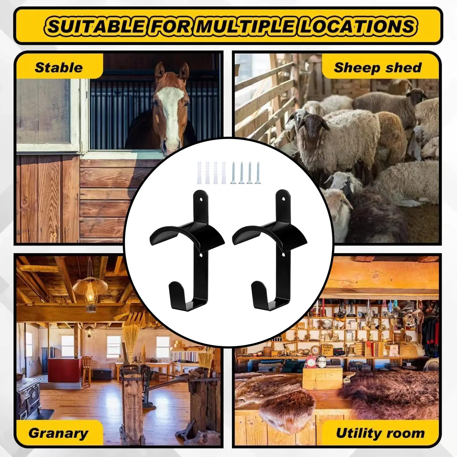 Bridle Hooks 2 قطع معدات الفروسية المنظم شماعات حامل اللجام المعدني لركوب الخيل في مركز التدريب اليدوي المستقر #4