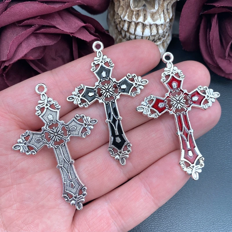 5pcs 55*36mm Gothic Enamel Bloody Red Black Cross Charms Designer Charms ,Fit Jewelry Making DIY Jewelry Findings