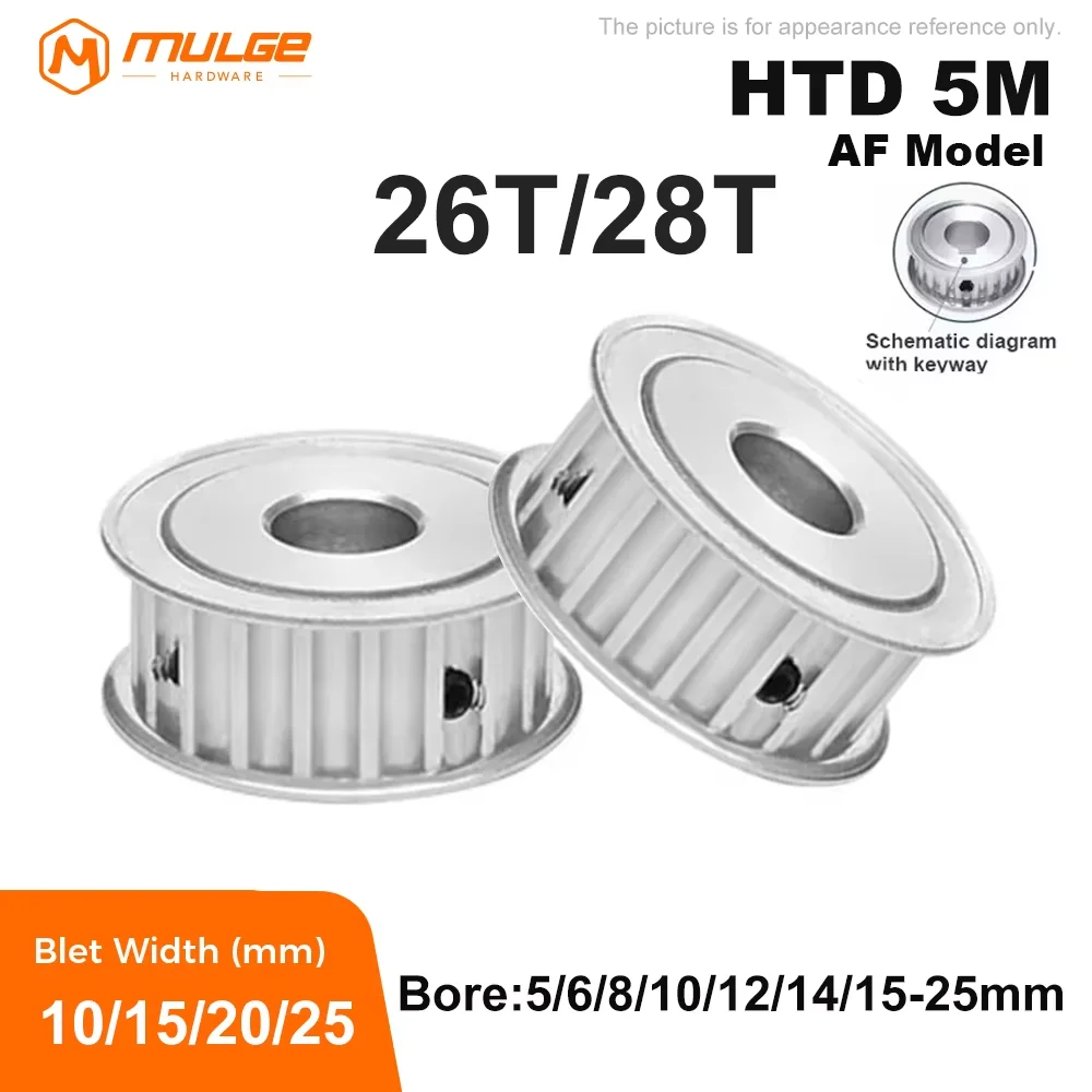 

26T/28Teeth HTD5M Timing Pulley AF Type Bore 5mm-25mm Belt Width 10/15/20/25mm HTD 5M-26T 28T belt pulley
