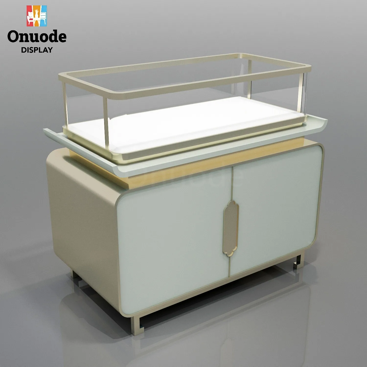 맞춤형 최고급 유리 금속 프레임 진열장, LED 조명이 있는 매장용 주얼리 진열대