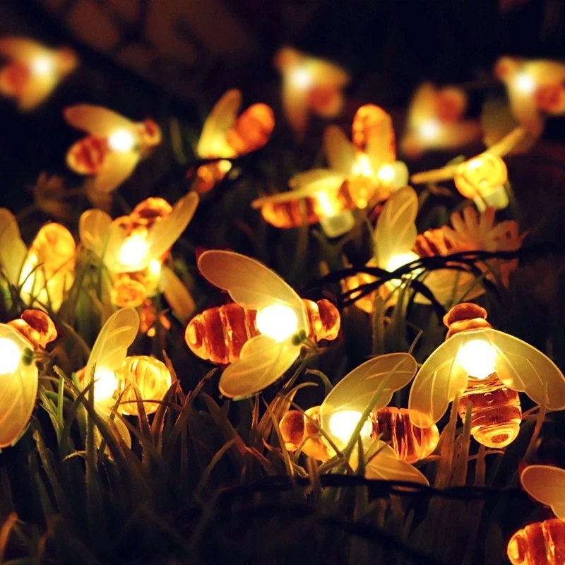 Solar String Light 50 LED Cute Bee Outdoor Light Wedding Home Garden Patio Party Christmas Tree Honeybee Starry Fairy Decor Lamp