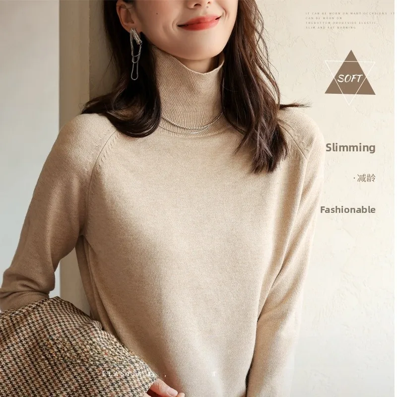 

Sli Women's Knitted Long Sve Slim Fit Top f High Collar Faionable Versatile Base Layer irt for Spring Autumn Wi...