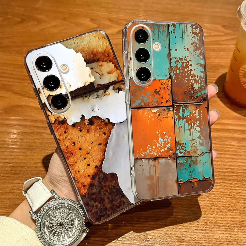 Vintage Industrial Style Rusty Phone Case For Samsung A16 A26 A36 A56 A15 A25 A35 A55 A15 4G 5G Fe Transparent Cover