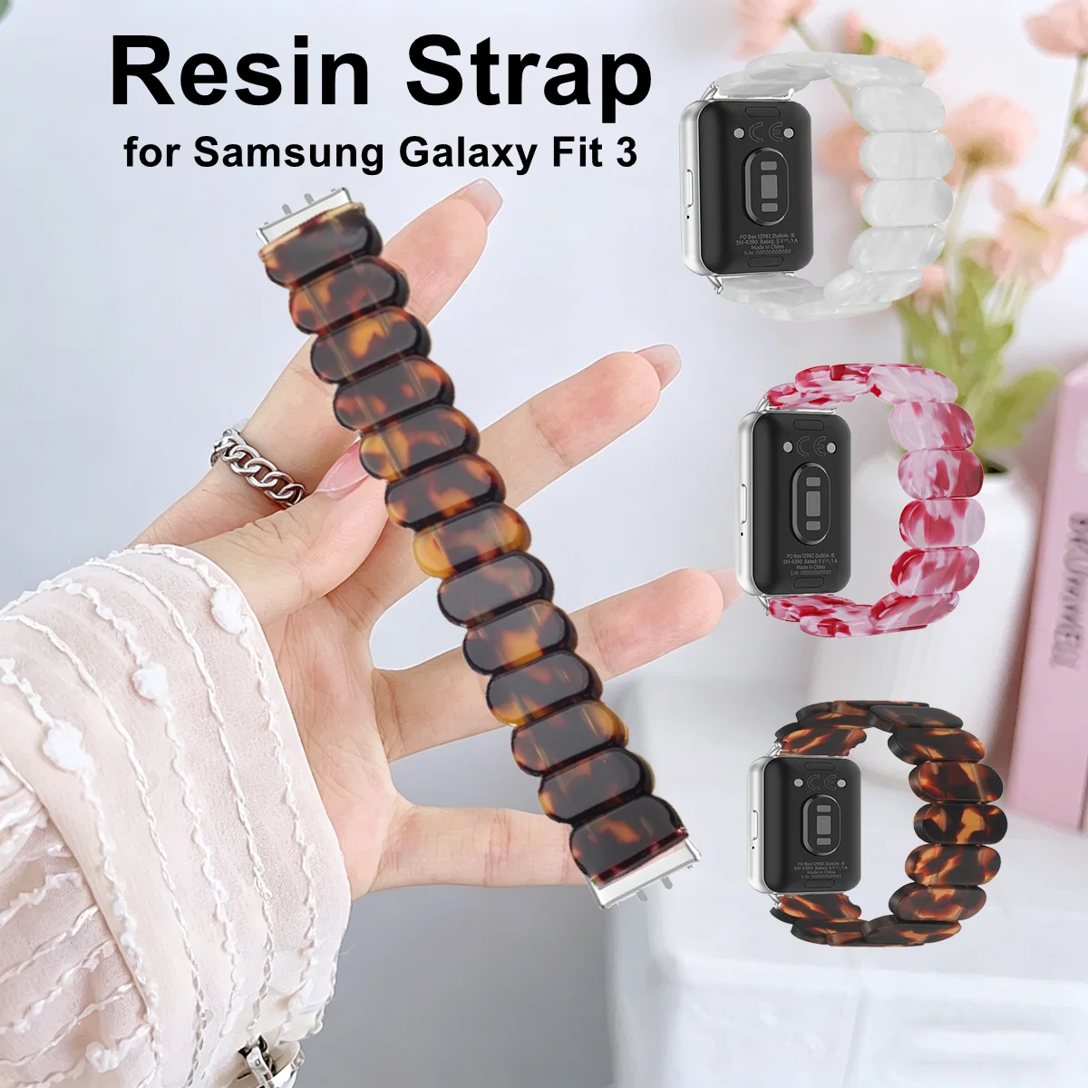 Modisches Armband für Samsung Galaxy Fit 3, dehnbares Harz-Uhrenarmband für Samsung Galaxy Fit 3, Smart-Armband, leichtes Armband