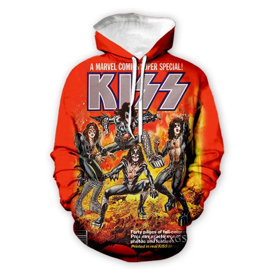 KISS Rock Band 3D Print Hoodies For Men Women Casual Hooded Sweatshirts Oversized Autumn Hoodie Kid Pullovers Tracksuit Clothing