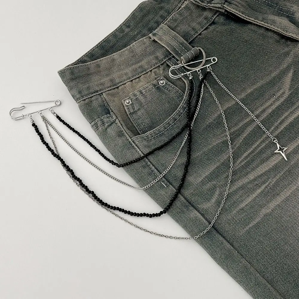Punk Minimalist Style Tassel Chain Brooch Hip-hop Heart Pants Chain Pin Irregular Detachable Trouser Fastener Pants Decoration