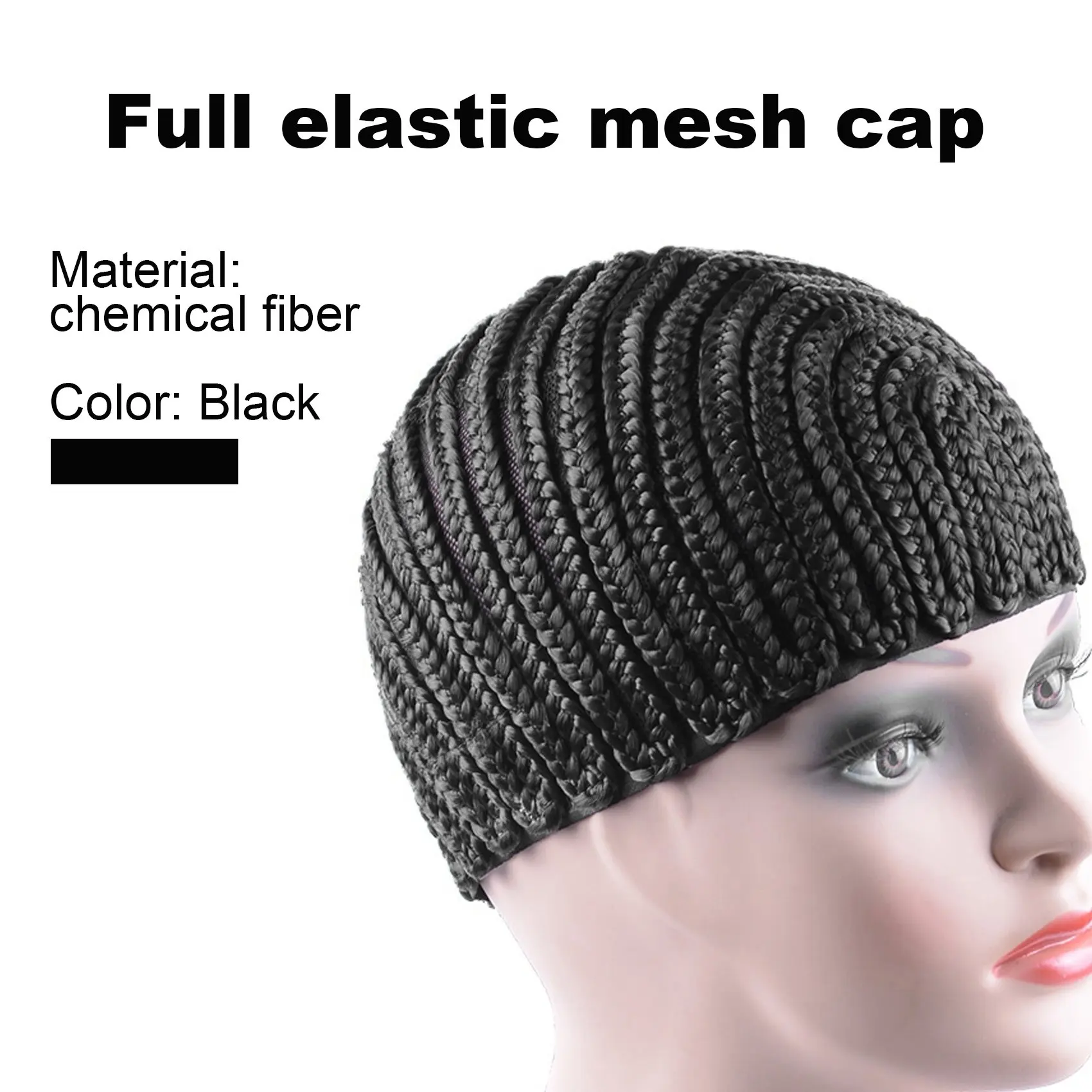 Super Elastic Cornrow Cap for Weave, Crochet Braid, Wig Caps para fazer perucas, Top Quality, Weaving Net, cor preta, 1Pc