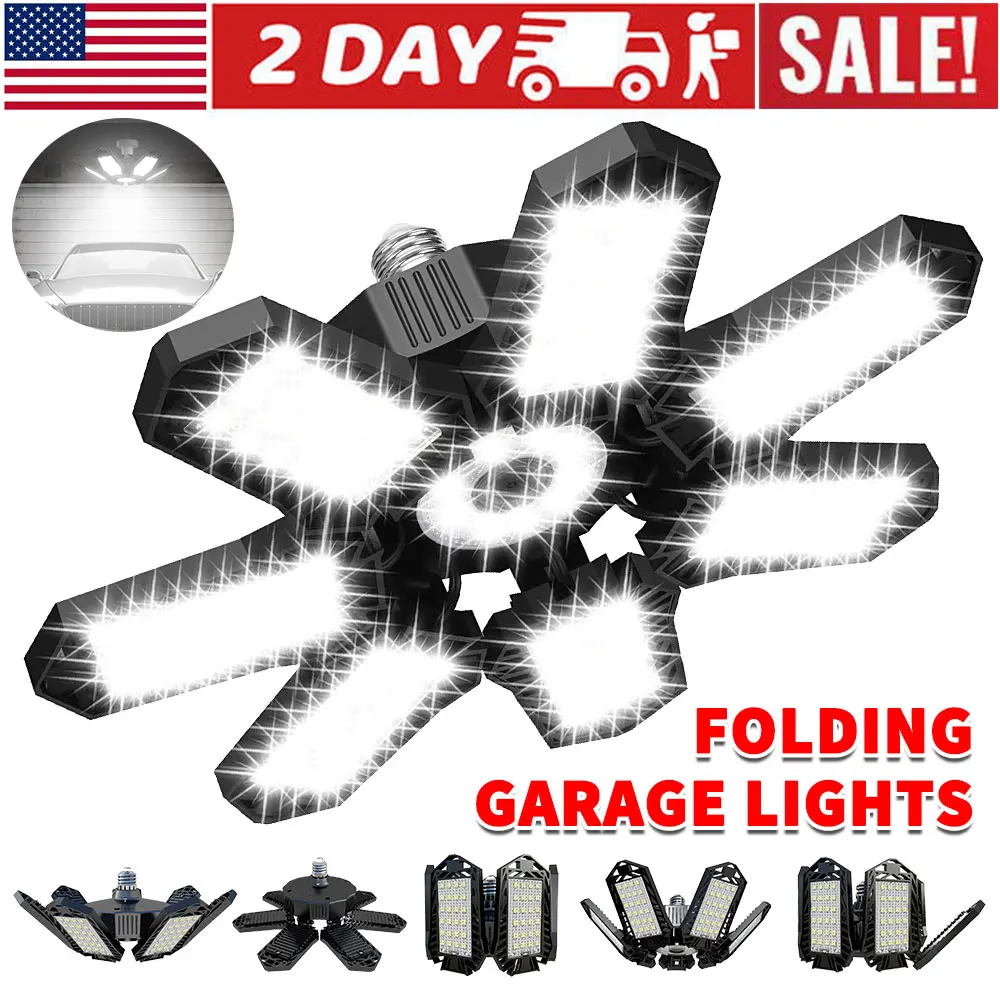 لمبة أضواء المرآب LED لإضاءة السقف القابلة للتشوه، 6500K Shop Light مع 7 + 1 لوحات قابلة للتعديل LED إضاءة المرآب شريط الطابق السفلي