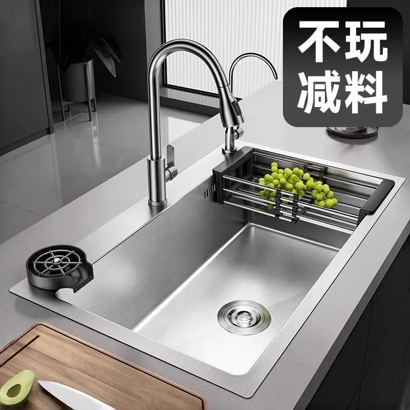 for Vegetable Basin Single Slot Thickened 201 Stainless Steel Kitchen Sink Large Single Bowl Top Mount Undermount Dishwashing