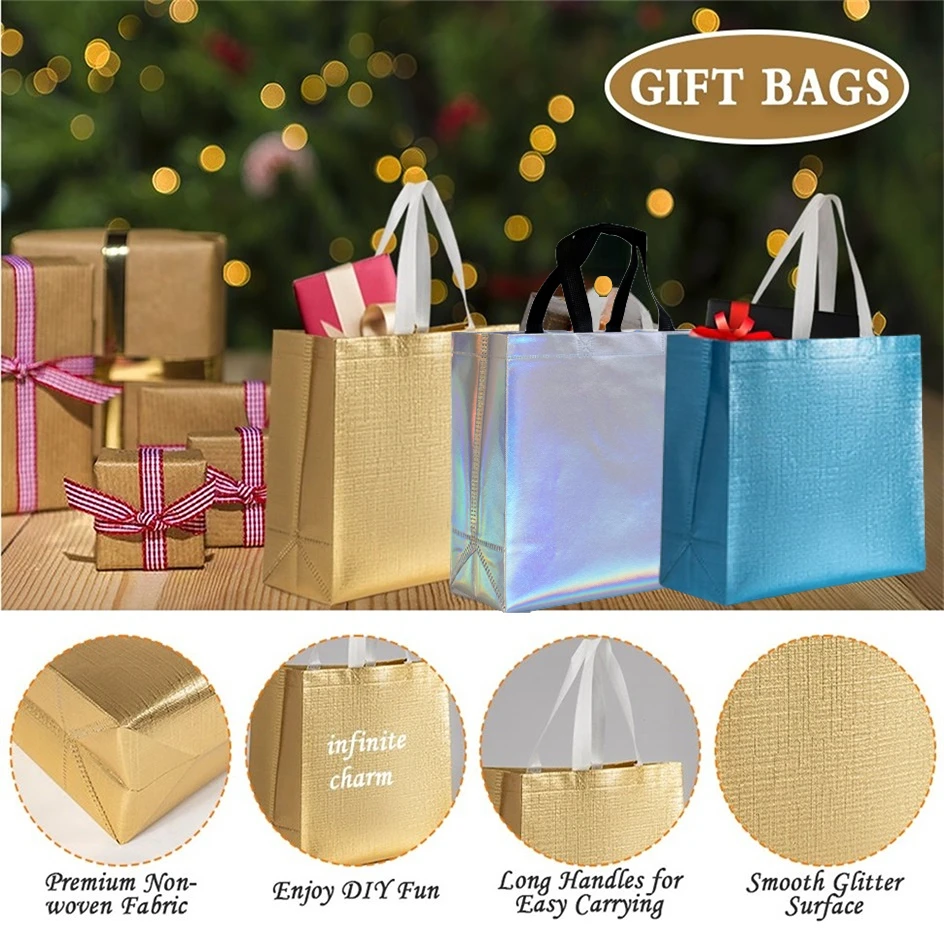 80-10pcs Reusable Gift Bags Wedding Gifts Bag for Guests Waterproof Non Woven Mysterious Package Birthday Party Xmas Present Bag