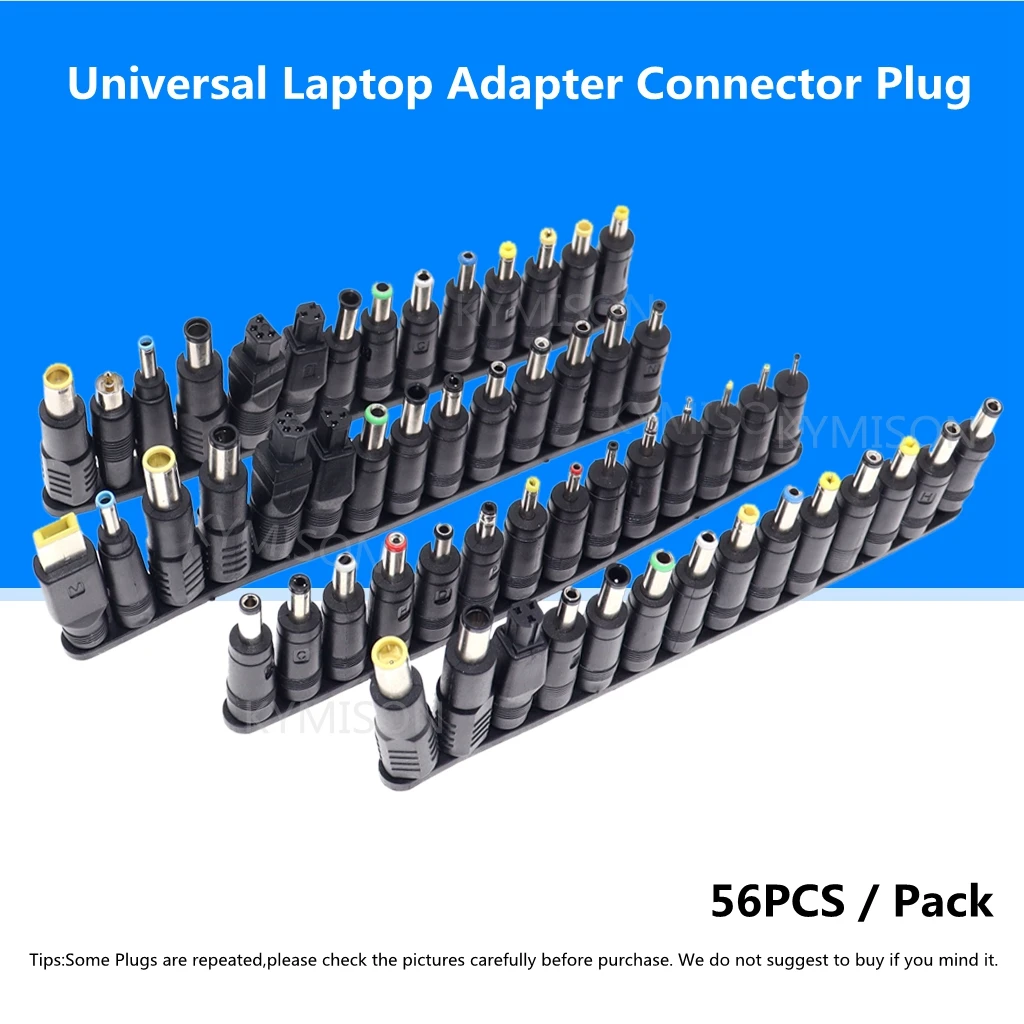 56pcs Universal Laptop AC DC Jack Power Supply Adapter Connector Plug for HP Dell Lenovo Acer Toshiba Notebook Cable Cord