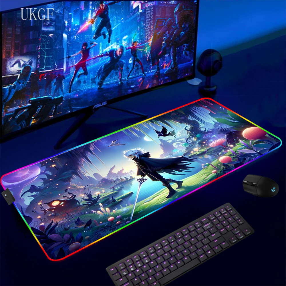 Game FINAL FANTASY XVI RGB Keyboard Mouse Pad LED Large Gamer Cushion Luminous Cool Desk Mat Office Pc Accessories Mousepad Xxl