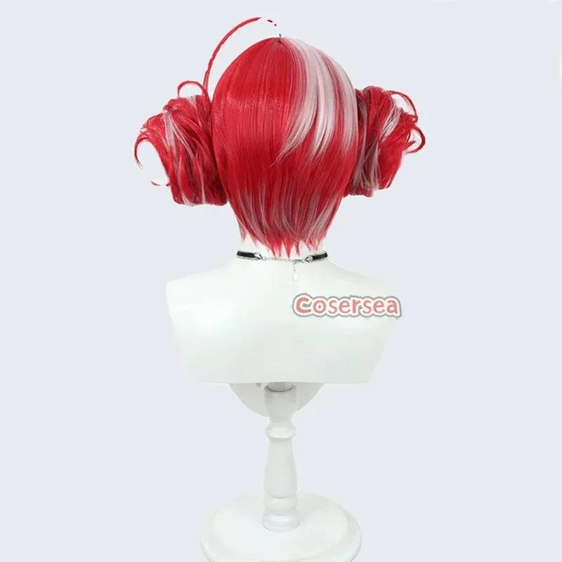 Cosersea Kureiji Ollie شعر مستعار تأثيري مع الكعك الظاهري YouTuber Kureiji Ollie الأحمر مختلط شعر مستعار أبيض الشعر الاصطناعية مقاومة للحرارة