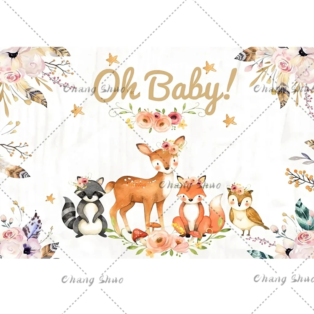 Wild Animals Deer Bear Fox Baby Shower Background Baptism Party Photography Background Children Happy Birthday Decoration Banner