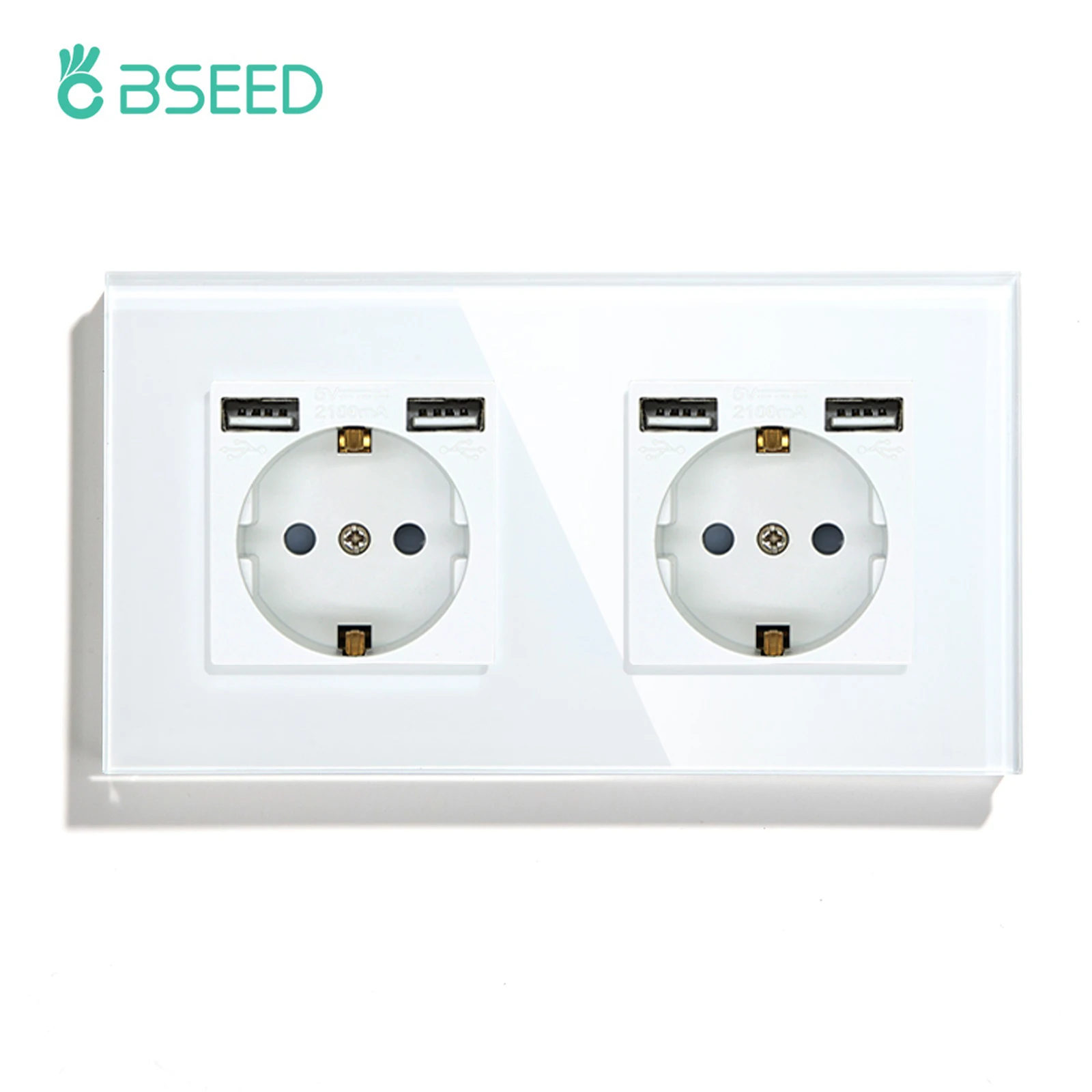 BSEED Einzelsteckdose EU-Wandsteckdosen Doppelsteckdosen USB Typ-C Telefonladegerät Glaspanel 1-Wege-Wandtastschalter Kinderschutz
