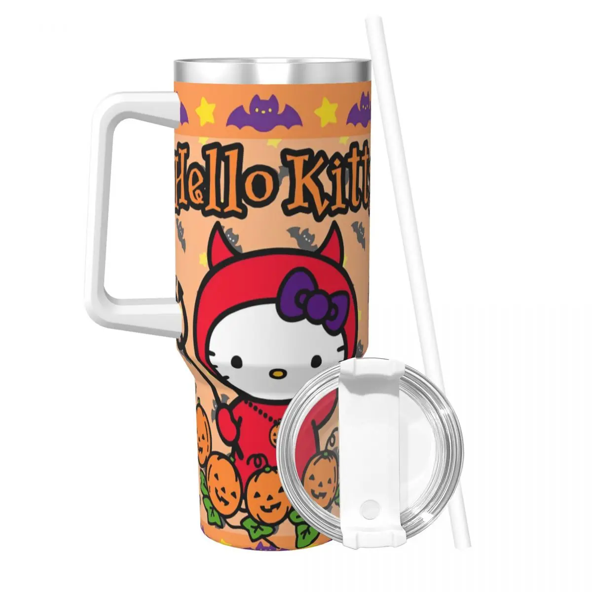 Gobelet en acier inoxydable Hello Kitty pour Halloween, bouteille d'eau, tasse à café, tasse imprimée Travelist, garde la chaleur, 3 clics froids