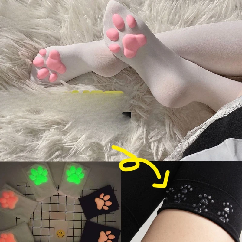 

Antislip 3D Cat Claw Bottom Women's Cute Stockings Japanese Sweet Girl Knee Socks Solid Color Fashion Fluorescence Thigh Highs