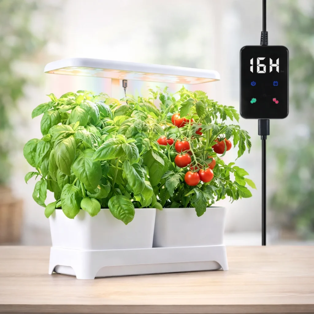 

Indoor Garden Planter with LED Grow Light Dual Pot Hydroponic Growing System for Herbs Flowers Vegetables