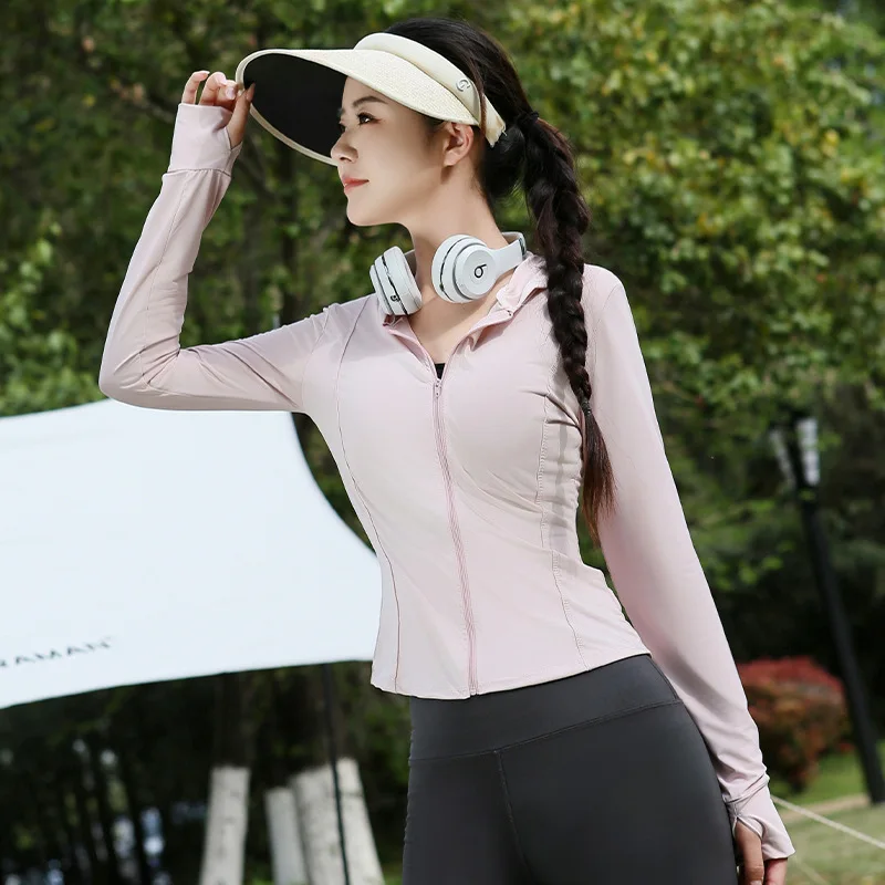 

Thin ice silk waist cinching slim fit sun protection jacket sun protection suit women's yoga suit top