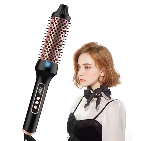 3 in1 Thermal Brush Ionic Heated Round Brush Ionic Hair Curler/Straightener with Anti-Scald Hair Curling Iron Hair Styling Tools