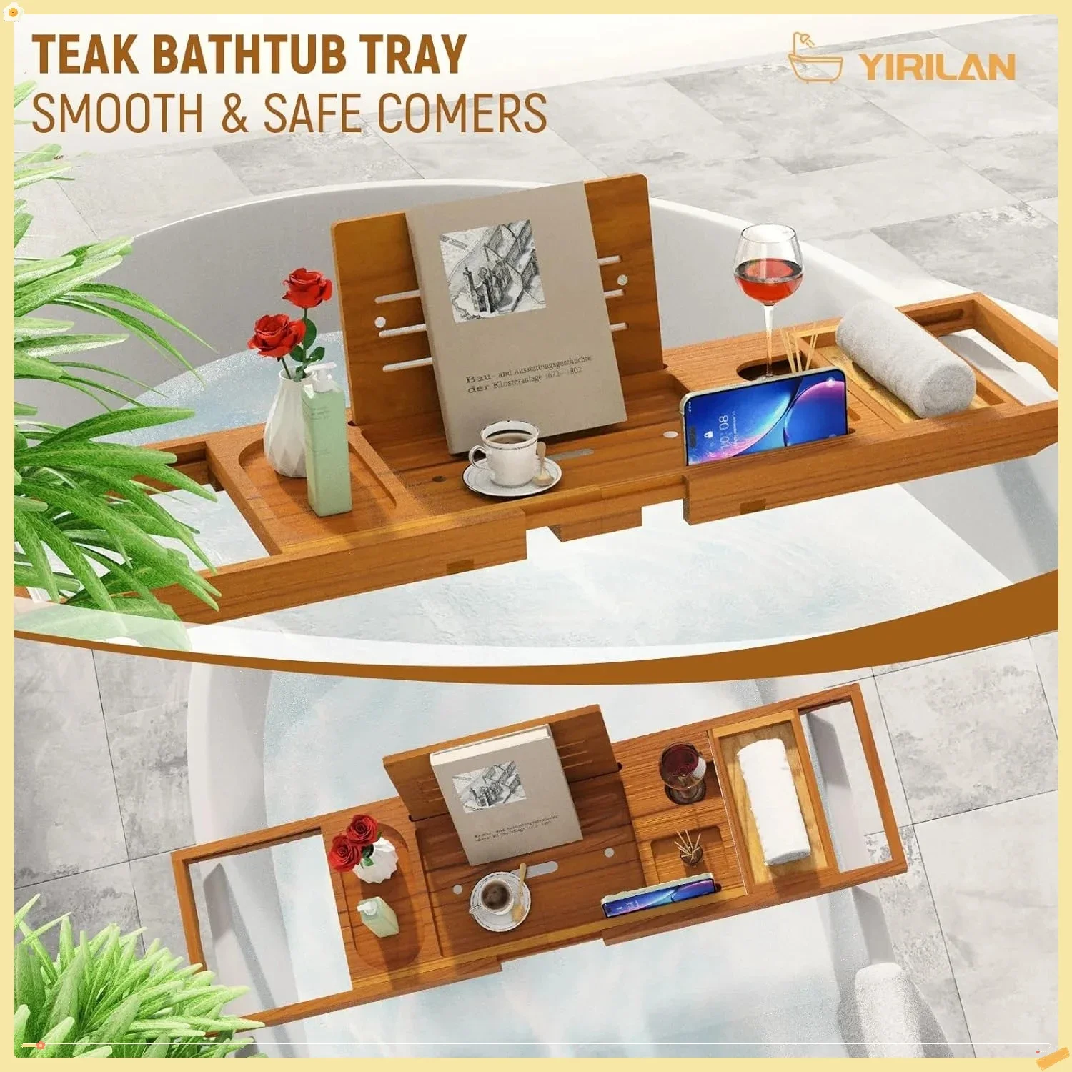 

Поднос для ванны из тикового дерева | Деревянный стол для ванной Caddy | Роскошный спа-подарок для женщин, новоселье и свадьба