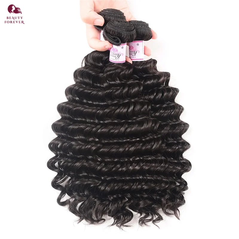 Beautyforever Grade12A Raw Human Hair Bundles Deep Wave Natural Color 100% Brazilian Curly Virgin Human Hair Weave Bundles