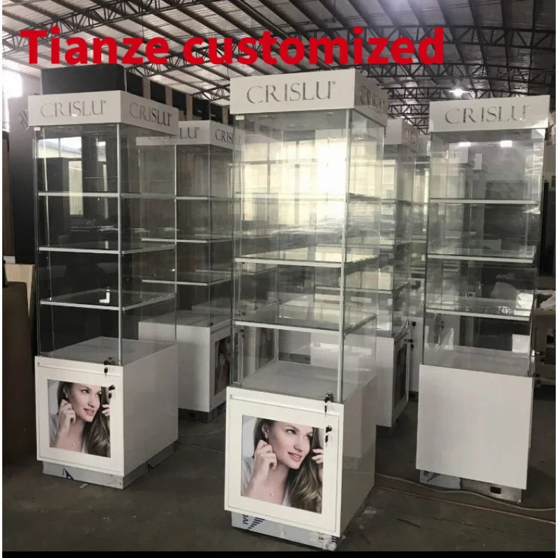 (customized)Frameless Cartie Jewelry glass cabinets retail store shop jewelry glass display cabinets kiosk with sliding door