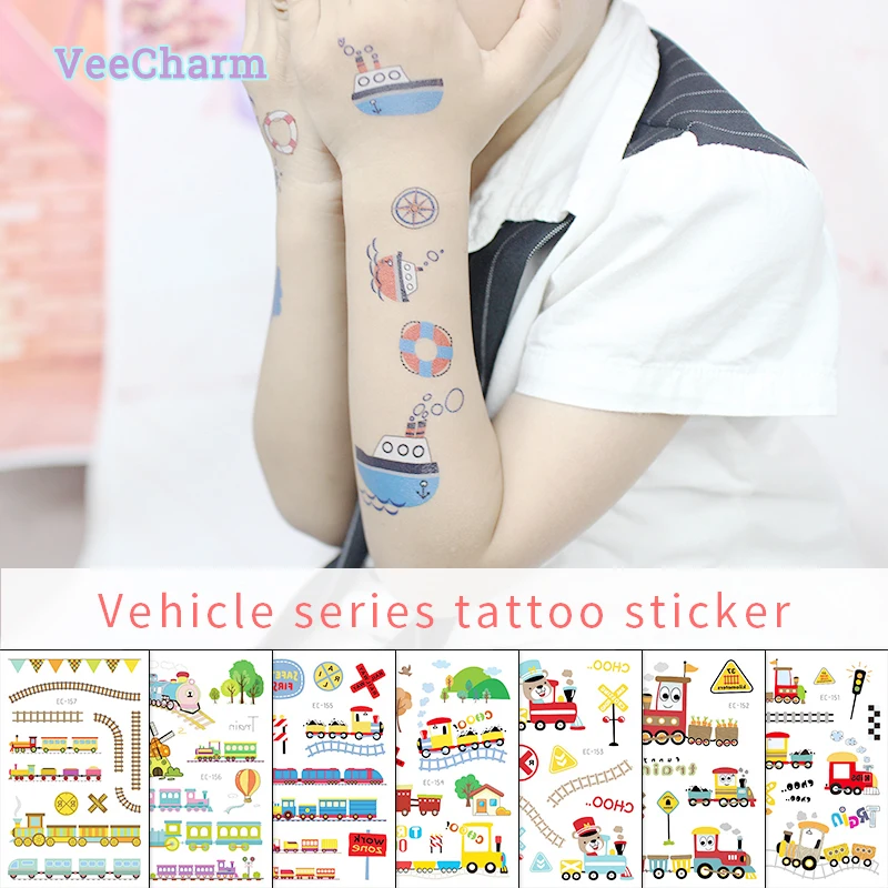 

VeeCharm - Transportation Temporary Tattoos for Kids: Aircraft, Trains, Ships - Safe & Fun & Educational Sticker, 1/10/12 Sheet