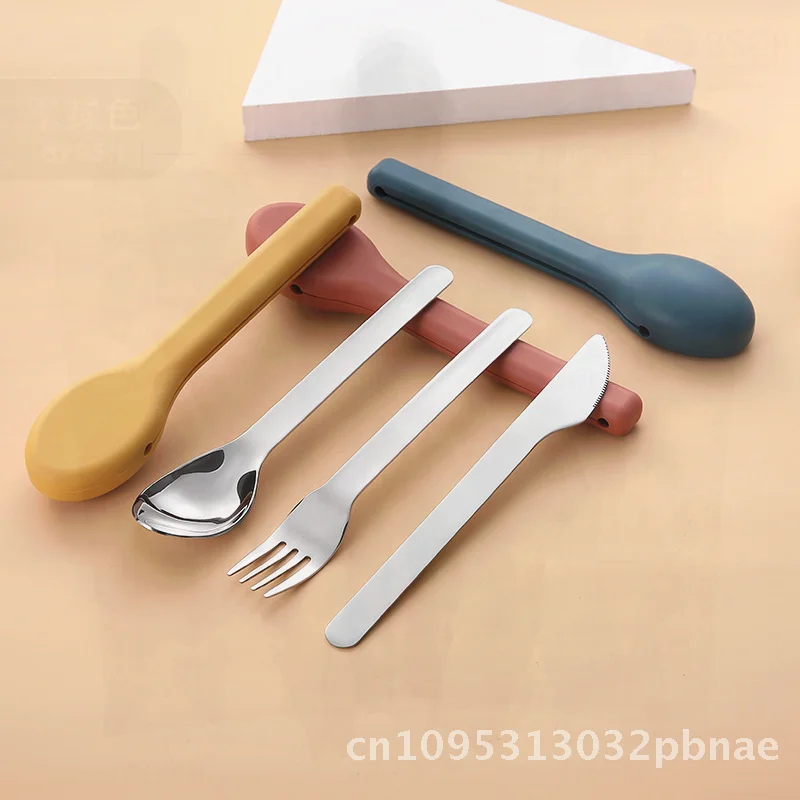 

304 Stainless Steel Creative Silicone Covered Knife Fork Spoon Chopsticks Set Portable Outdoor Tableware Modern Minimalist Gift