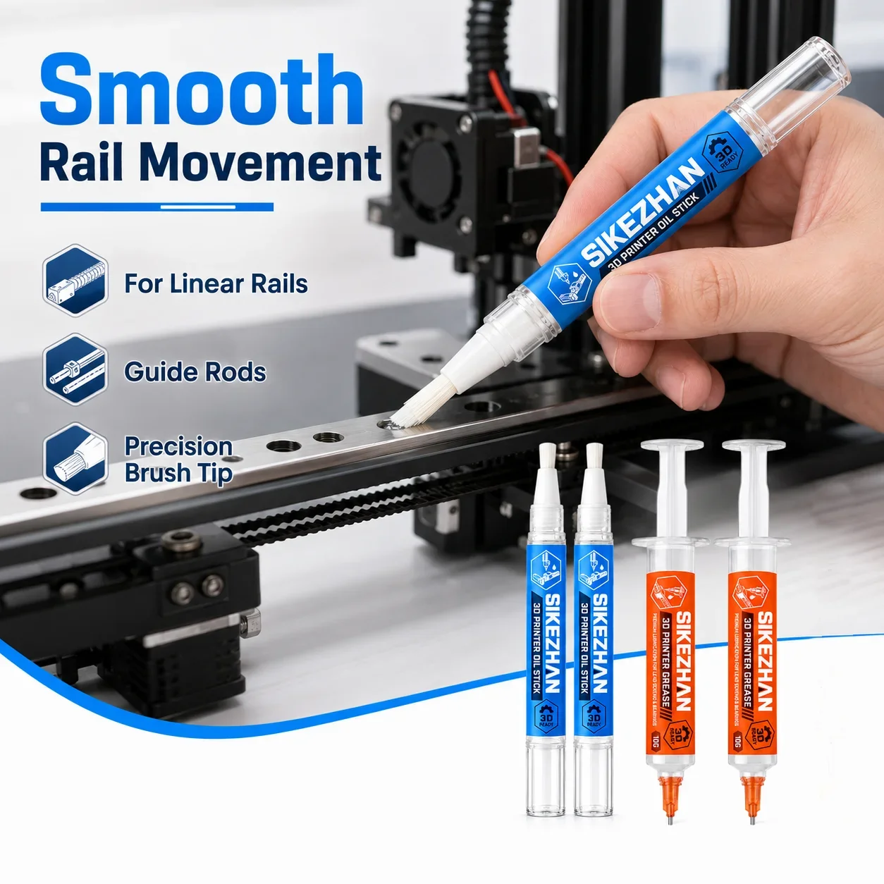 SIKEZHAN 3D-Drucker Schmierkit, 2 Ölstifte, 2 x 10g Fettspritzen & 2 Düsen für Schienen, Schrauben, Bambu Lab, Creality, Prusa – Detail 6