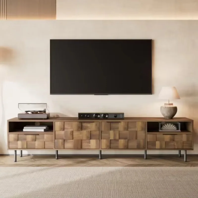 

Modern Wood Top TV Stand With 2 Drawers Durable Eco-Friendly Media Console Table For Living Room