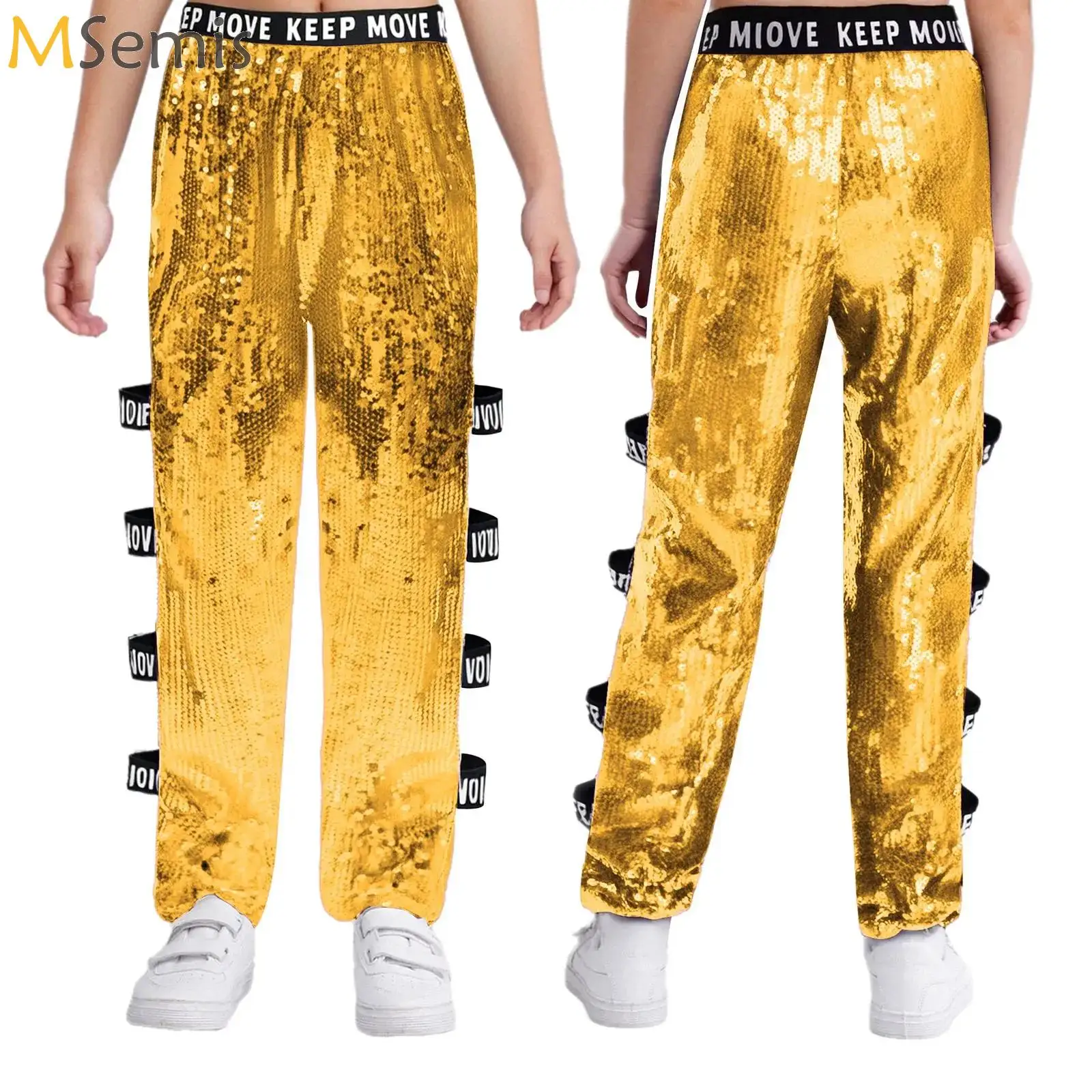 

Kids Boys Girls Cutout Glittery Sequin Pants Trousers Retro Disco Jazz Dancing Clothes Hippie Carnival Stage Performance Costume