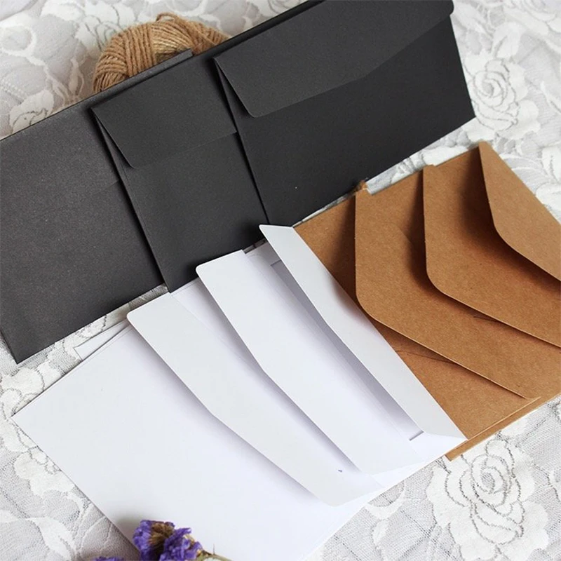 10PCS 16×11cm envelope Classical White Black Kraft Blank Mini Paper Window Envelopes Wedding Invitation Envelope Gift Envelope