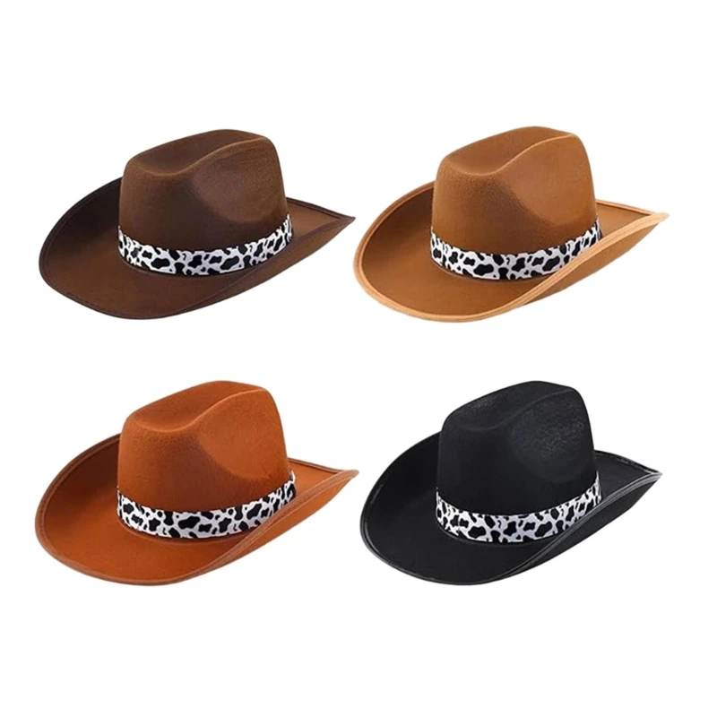 Homburg Cowboy Hats with Cow Print Maillard Belt Rivets Trim Hat Top Hat Classical Porkpie Hat for Boy Men Hat